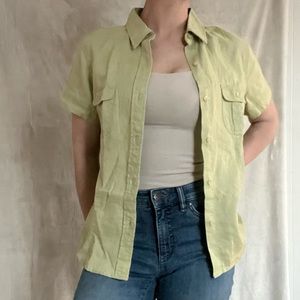 Eddie Bauer Pale Green 100% Linen Button Down Short Sleeve Top